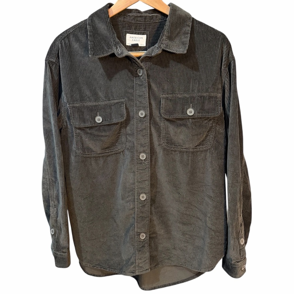American Eagle Corduroy Shirt Shacket Women’s Dark Green Sz Medium